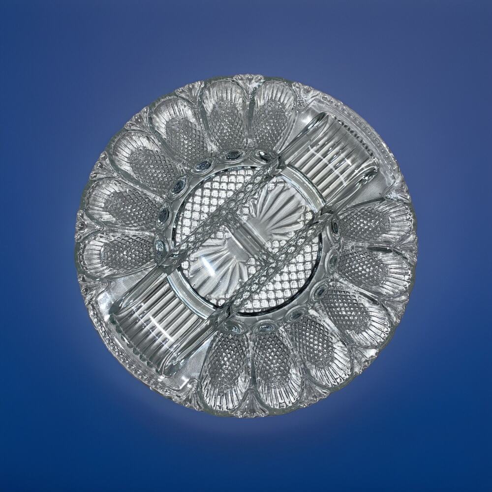 Vintage L. E. Smith Glass Deviled Egg Hors D’Oeuvres Serving Plate Platter